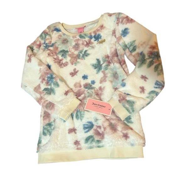 NWT Juicy Couture Girls Long Sleeve Crewneck Fleece Sweatshirt Floral Pattern - Picture 1 of 4